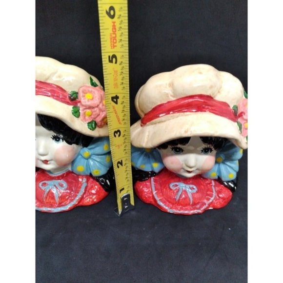 Two Vtg Enesco Japan Set of Strawberry Shortcake style Girls Head Planter vases - Picture 4 of 16